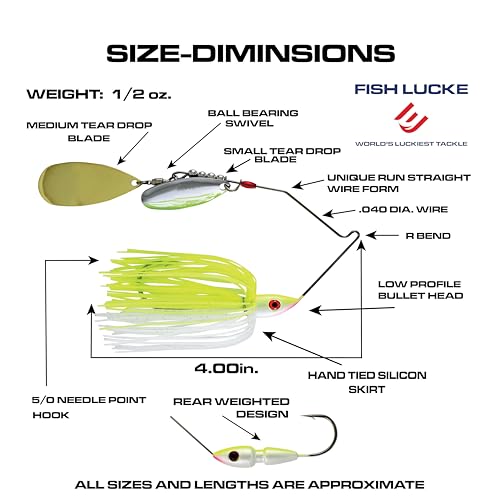 Luck E Strike Hydra-Vibe Spinner Bait with Custom Blades - color: Chartreuse/White, size: 1/2 OZ