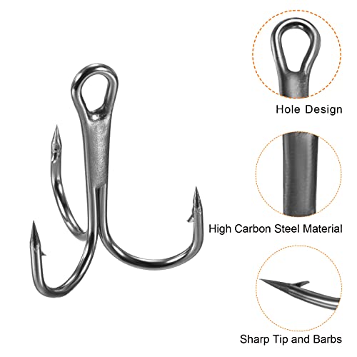 PATIKIL Treble Fish Hooks, Carbon Steel Sharp Round Bend Hook Triple Barbed Hook for Freshwater Saltwater - color: Black, size: 19mm/0.75"