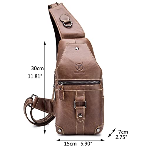 Hebetag Leather Sling Bag Crossbody Backpack for Men Women Travel Outdoor Camping - color: #12brown