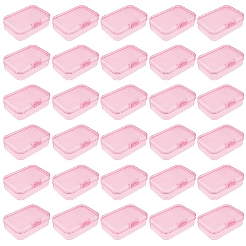 Goodma Mini Rectangular Plastic Storage Boxes, Pink, 2.6x1.8x0.8in | 30 Pieces, Hinged Lids, Empty Organizer Containers, For Small Items and Craft Projects - color: Pink, size: 65 x 45 x 20 mm