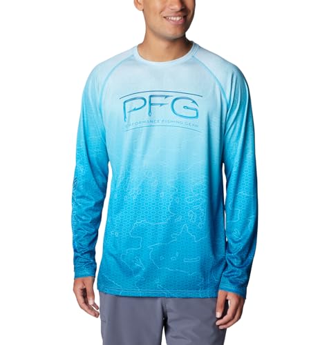 Columbia Men's Super Terminal Tackle PFG Super Fade Long Sleeve - color: Ocean Blue Techcamo/Bathymetric Sf, size: Large