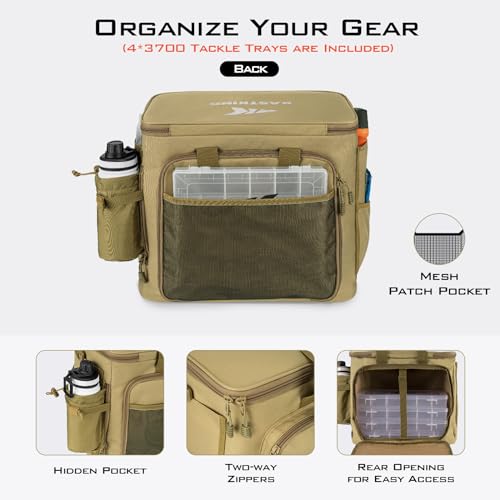 KastKing Karryall Fishing Tackle Bags with 4 * 3700 Tackle Trays, Fishing Bags for Saltwater or Freshwater Fishing - Fishing Gear Storage, Khaki - color: Khaki, size: Large - 4*3700 Trays
