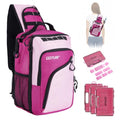 Goture Pink Fishing Tackle Bag, 1680D Water-Resistant Sling Fishing Backpack with Rod Holder, Anti-Slip Waist Strap, 3 Fishing Tackle Boxes, Fishing Gifts for Women Girls - color: Pink, style: 1680d Double-strand Pu Backpack + (3)3600 Trays