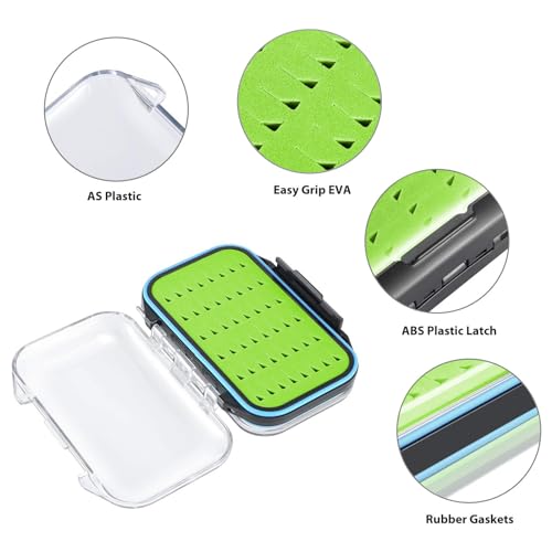 Gonex Fly Boxes for Fly Fishing Jig Boxes Two-Sided Waterproof Lightweight Fly Fishing Box Easy Grip Transparent Lid Fly Fishing Lures Box, 4.1"x 3.0"x 1.2", Green - color: Green, Black, Transparent, size: Size A (4.1"x 3.0"x 1.2")