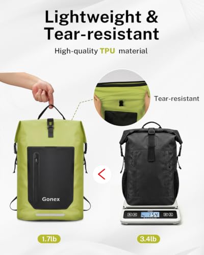 Gonex Waterproof Ultralight TPU Backpack 55L Roll Top Dry Bag, Kayaking | Back Padding, Camping, Fishing, Travel, Adjustable Straps, External & Internal Storage Pockets, Green - color: Green, size: 55L