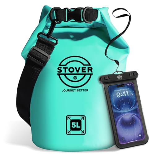 STOVER 5/10/25/30/40/55L Waterproof Dry Bag, Small Lightweight Roll Top Dry Bag Backpack w/Waterproof Phone Case, Kayaking, Travel, Hiking, Fishing, Tubing, Camping, the Beach, Men/Women (Teal) - color: 5l Teal, size: 5L