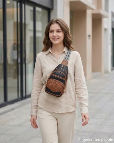 Anti Theft Crossbody Bags for Women RFID Leather Sling Purses,Crossbody Bags Travel Leather Fanny Pack for Women - color: Brown＆black