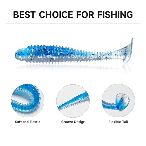 Soft Fishing Lures, Paddle Tail Swimbaits Soft Plastic Lures, Unique Vibrating Swim Action for Trout Crappie Walleye Sea Bass