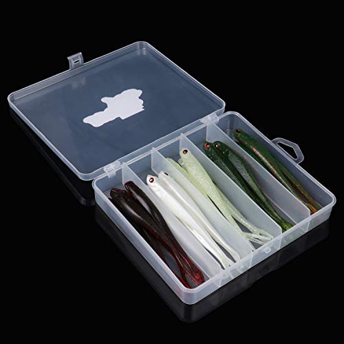 RUNCL Anchor Box - Paddle Tail Swimbaits, Soft Jerk Baits, 20/40/50/60pcs Soft Fishing Lures, Curved Tail Grubs - 3D Lifelike Eyes, Split/Boot/Curved/Straight/Thin Tail - 1/2/3/4/5in, Proven Colors - color: J - Split Tail w/ External Etched Scales (5-1/8i