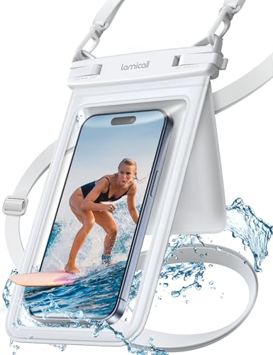 Lamicall Double Bag Waterproof Phone Pouch - IPX8 Waterproof Phone Case with Lanyard, Beach Vacation Cruise Ship Essentials for iPhone 16/14/13 Pro Max, Galaxy 25/24/23, 4-7.5" White - color: White
