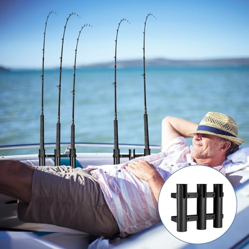2Pcs Fishing Rod Holders Boat Rod Holders with Screws 3 Rod Rack Wall Mounted Boat Side Mount Tool Holder Portable Fishing Pole Holders for Boat Kayak Garage Cooler Trailer Fishing Boat