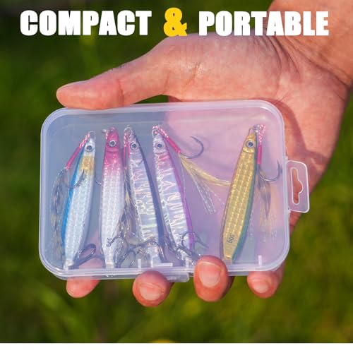 Fishing Spoons Lures Saltwater Jigging Lures with Ultra-Sharp Hooks Micro Jigging Bait for Bass Tuna Salmon Grouper 5PCS