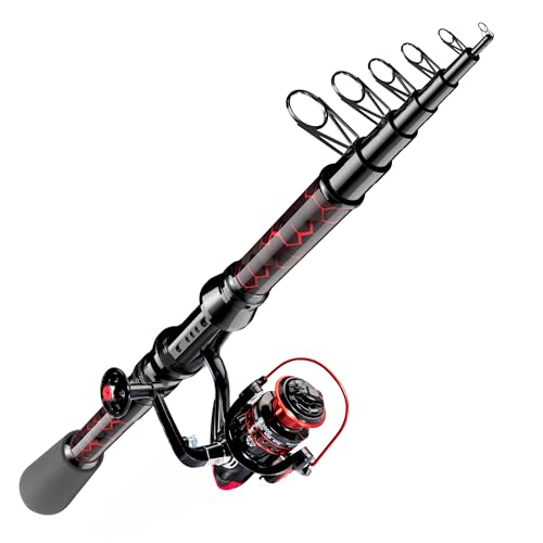 Fishing Rod and Reel Combos, Unique Design with X-Warping Painting, Carbon Fiber Telescopic Fishing Rod with Reel Combo Kit with Tackle Box, Best Gift for Fishing Beginner and Angler - color: Red, size: 2.1 m 6.89 ft (No Accessories)