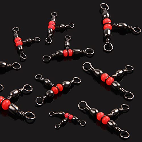 OROOTL 3 Way Swivel Fishing Tackle, 60pcs T Turn Three Way Fishing Swivels Black Nickel Plated Cross Line Barrel Triple Swivels for Catfish Rig Saltwater Freshwater - size: Size 6*8 -55LB