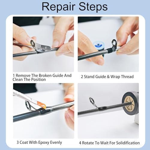 Aventik Fishing Rod Repair Kit Complete with Rod Building Supplies, 7 Sizes 35pcs Stainless Guides, Glue, Rod Guides Replacement Kit, Fishing Pole Eyelets Replacement for Spinning Rod - style: Small-AB glue repair KIT