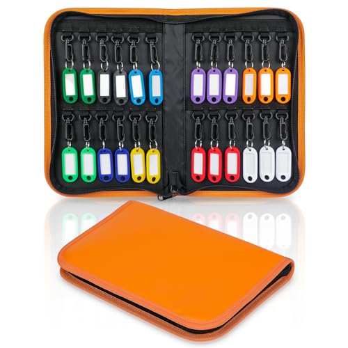 Uniclife Zippered Key Case Organizer Waterproof and Fireproof Orange Key Binder with 24 Hooks and Tags Portable Key Storage Book for Offices Real Estate Agencies Hotels and Rental Management (Orange) - color: Orange, size: 24 Keys