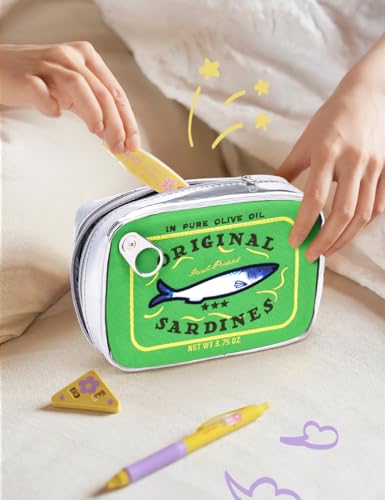 Cessfle Canned Sardines Makeup Bag, Funny Sardine Tin Fish Cosmetic Bag, Creative Cute Makeup Bag Kawaii Pencil Case Pouch, Coquette Make up Pouch for Women - color: Green