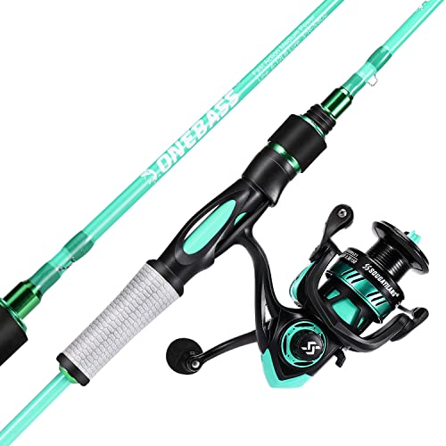 One Bass Spirit Flame Fishing Rod Reel Combo, Spinning Fishing Pole with Graphite 2Pc Blanks, Stainless Steel Guides - color: Blue, size: 6'0"Medium-Fast with 1000 Reel