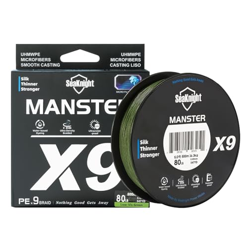 SeaKnight Braided Line 9Strand PE Braided Fishing Line - Highly Abrasion Resistant, Great Knot Strength, Ultra-Thin Diameter, Improved Colorfastness -Fishing Line for Freshwater Saltwater - color: Low-Vis Green, size: 50LB(0.32mm)-547Yds