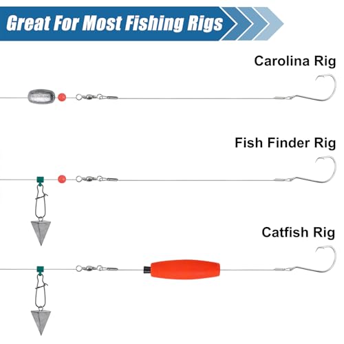 Circle Hooks Rigs Saltwater Fishing Leader Wire, 20pcs Circle Hooks with Steel Wire Leaders Catfish Rig for Bass Surf Fishing Striper Snapper Flounder - size: 5/0-20Pack