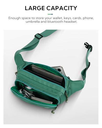 WATERFLY Fanny Pack Waist Packs: Large Crossbody Fanny Packs for Women Men with 5 Zipper Pockets Adjustable Strap Waist Bags Hip Pack for Traveling Cycling Running Hiking-Light Green - color: Light Green