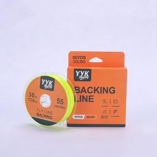 YYKBlueSky 8 Strand Dacron Fly Line Backing, 55 Yards, 20/30 LBS Optional, Abrasion Resistant & Colorfast, 5 Colors Available for Fly Fishing - color: Orange & Black, size: 30LBS