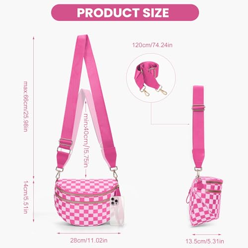 Checkered Crossbody Bum Bags for Women Nylon Checkered Purse Checkerboard Fanny Pack - color: A08-rose Red