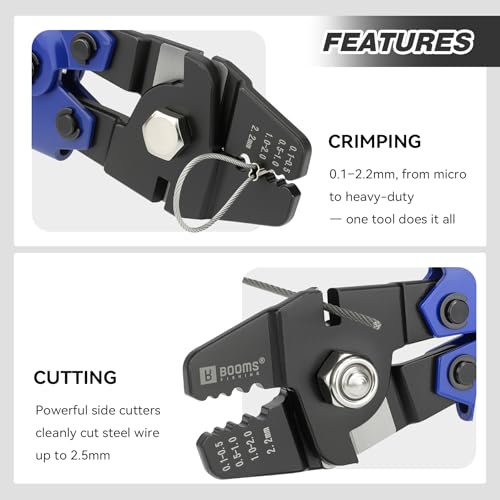 Booms Fishing Crimping Tool Kit: 10.6in Fishing Crimping Pliers with 140pcs Double Barrel Sleeves - Up to 2.2mm Crimper, XW40 - style: Crimper with 140pcs Sleeves