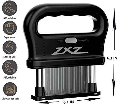 ZXZ Premium Meat Tenderizer Mallet – 48 Stainless Steel Blades, Ideal for Marinated Meats, Beef, Steak, Chicken, Poultry & More – Kitchen Must-Have Tools for Chefs & Cooking Enthusiasts - size: Large