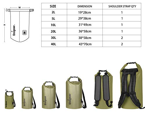 Unigear Dry Bag Waterproof, 2L/5L/10L/20L/30L/40L Floating and Lightweight Bags for Kayaking, Boating, Fishing, Swimming and Camping with Waterproof Phone Case - color: Army Green, size: 5L