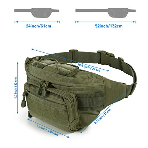 SOWHUP Tactical Fanny Pack,Military Waist Bag Pack with U.S Patch Utility Hip Belt Bumbag for Outdoor Fishing Hiking (Army Green(4 Zipper Pockets)) - color: Army Green(4 Zipper Pockets)
