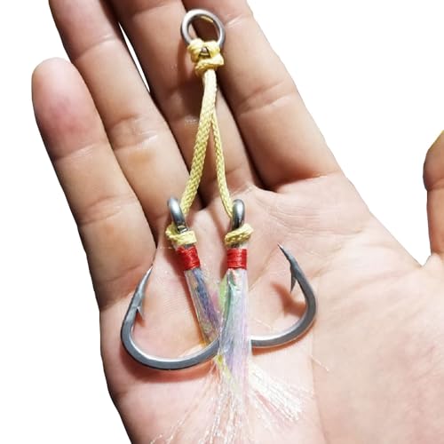 4 Pairs Fishing Double Barbed Jig Hook Kevlar Line 6X Extra Strong Slow Fast Jigging Assist Saltwater Hooks Jigs Lure Circle Hook 4/0