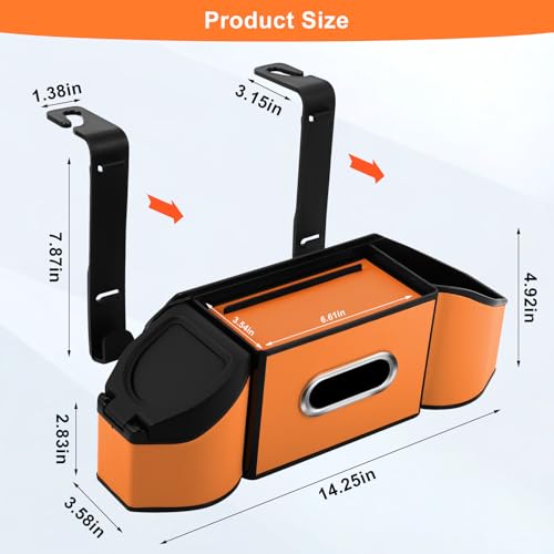 7-In-1 Car Seat Back Organizer with Cup Holders, Tissue Box, Garbage Can&Hooks, Multifunctional Headrest Storage Organizer, Headrest Cup Holder for Backseat, Car Accessories for Trips, Travels(Orange) - color: Orange