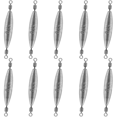 10 Pack Fishing Weights Sinkers Inline Trolling Fishing Weights | "Oval Lead Egg Sinkers with Double Barrel Swivels for Saltwater Freshwater Fishing" - size: 3/16oz-10pcs