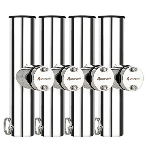 AMYSPORTS Stainless Steel Trolling Rod Holder Clamp Side Mount Fishing Pole Holders Adjustable Kayak Rail Rods Supporters Boat Sailboat for Boating - size: Size4PCS