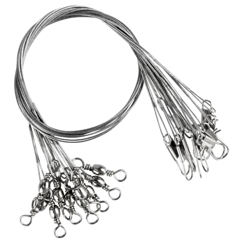 Alwonder 50-Pack Fishing Leaders, Fish Line Stainless Steel Wire with Swivels Snap, High-Strength 30LB Hi-Low Rig Fishing Wire Leader Fishing Tackle Gear Connector for Lures Baits Rigs Hooks - color: Silver, size: 6IN