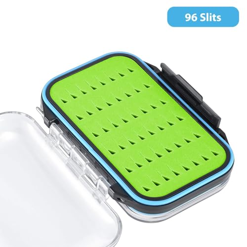 Gonex Fly Boxes for Fly Fishing Jig Boxes Two-Sided Waterproof Lightweight Fly Fishing Box Easy Grip Transparent Lid Fly Fishing Lures Box, 4.1"x 3.0"x 1.2", Green - color: Green, Black, Transparent, size: Size A (4.1"x 3.0"x 1.2")