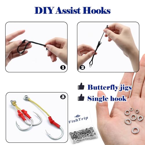 FishTrip Solid Rings Fishing 50Pcs - Stainless Steel Ring for Assist Hooks Jigs Butterfly Rigs Saltwater Freshwater - size: Size 7_50pcs