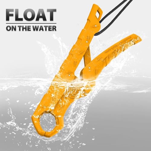 SNAIL TRAIL 7.5''/9'' Floating Fish Gripper, Fishing Grabber, Catfish Mouth Pliers, Caught Bass Holder, Digital Scale Hook Clamp, Saltwater Lip Grip Tool with Lanyard, Gifts for Men, Yellow - color: Yellow, size: 7.5"