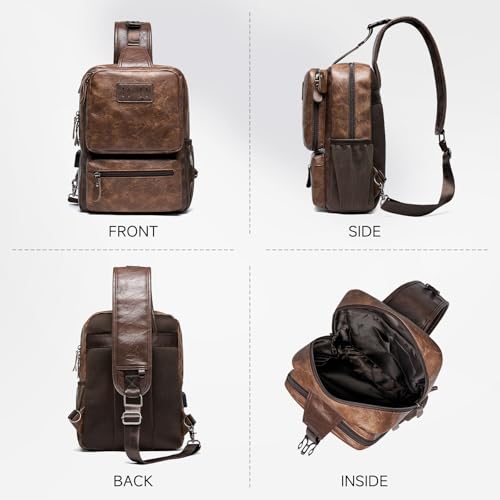 MOYYI EDC Crossbody Bag for Men Leather Sling Bag, Tactical Chest Bag with USB Charging Port, 7L Small Casual Daypacks for Travel - color: 8069brown