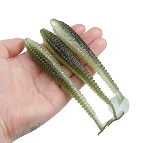 RUNCL Swimbaits Paddle 10/20/30/40PCS, 5/4/3/2 Inchs Paddle Tail, Soft Lure for Trout Crappie Bass, Durable Plastic Bait Swimmer for Saltwater/Freshwater, Fishing Lover's Gift - color: Green Shiner, size: 5in, 10pcs