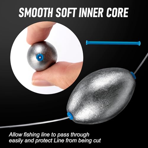 Alwonder Egg Sinkers Fishing Weights 3/16-10oz, Oval Lead Fishing Weights Sinkers Bass Fishing Casting Egg Sinker Saltwater Freshwater Tackle - size: 1oz - 20pcs