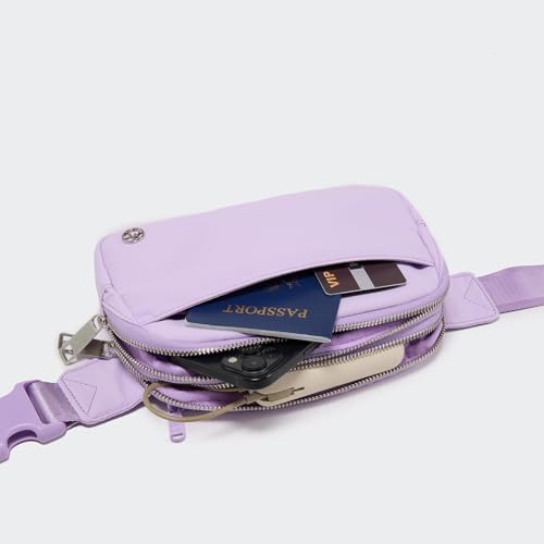 Pander Everywhere Belt Bag for Women, 5 Zipper Pockets Nylon Crossbody Fanny Pack Purse (Lilac Purple). - color: Lilac Purple