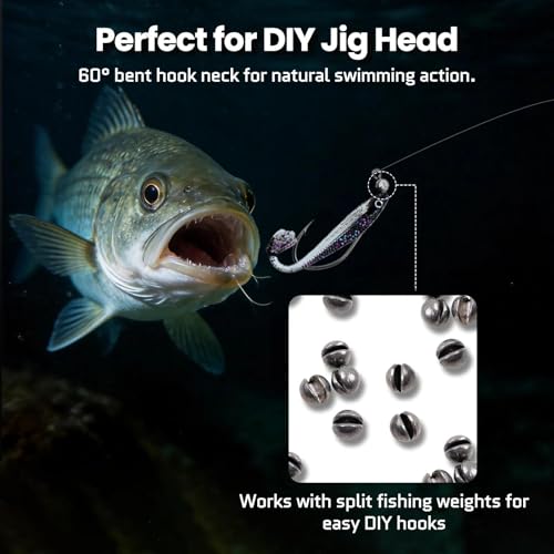 FishTrip 60 Degree Jig Hooks, Long Shank Aberdeen Hooks for Jig Making | 50/100Pcs High Carbon Steel Aberdeen Fishing Hook Jig Molds for Crappie, Bluegill, Panfish, Trout Freshwater Saltwater - size: 2/0_50pcs