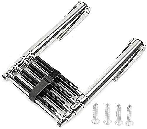 4 Step Ladder Stainless Steel Telescoping Extendable Ladder 600 Pound Capacity for Marine Yacht/Swimming Potoon Ladder