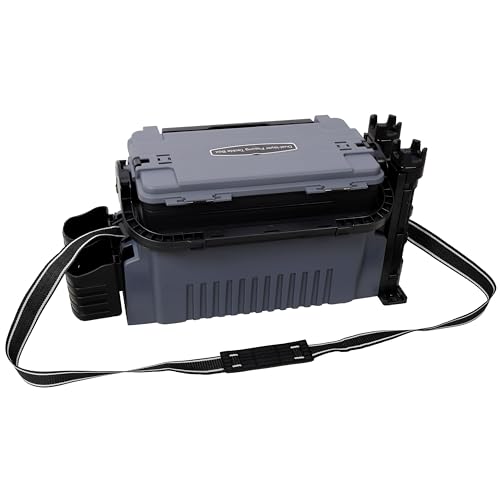 Dual-layer Fishing Tackle Box, Tackle Box Organizer Fishing Box Large, Plastic Portable Tackle Storage Box with 2pcs Rod Holder, 2pcs Cup Holder, 1pc Carring Strap - color: Gray