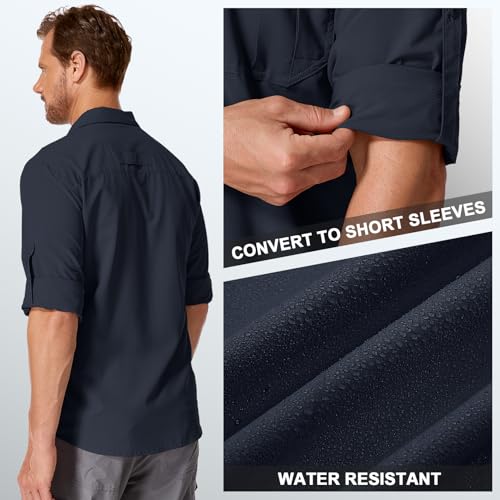 Men's Sun Protection Safari Fishing Shirts Long Sleeve UPF50+ UV Quick Dry Lightweight Cooling Hiking Travel - color: Blue, size: X-Large