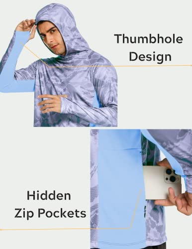 COOrun Men's Hooded Sun Shirts with Mask Fishing Shirts for Men Long Sleeve UPF 50 Rash Guards Cooling Hoodies Hiking Shirts - color: Dark Grey, size: Medium
