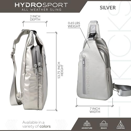 FITKICKS Hydrosport All Weather Sling Bag Unisex Crossbody Travel Hiking Chest Bag - color: Silver