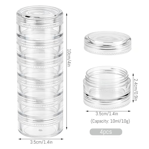 4 Sets 6 Layer Stackable Plastic Containers, 10G/10ML Clear Cosmetic Storage Box Round Organizer Jars for Beads, Buttons, Small Jewelry Findings